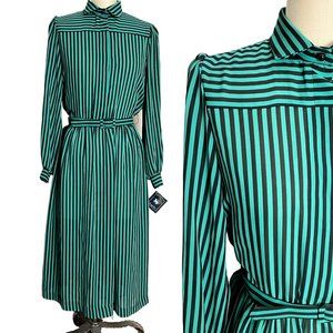 1990s jade and black striped dress by Sears Carriage Court - NWT